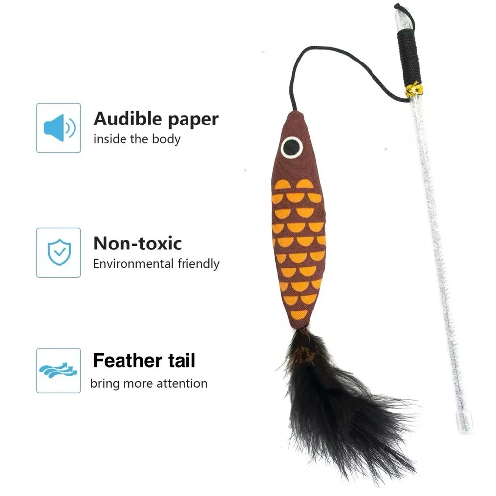 Interactive Catnip and Crinkle Cat Toy Teaser with Feather Tail